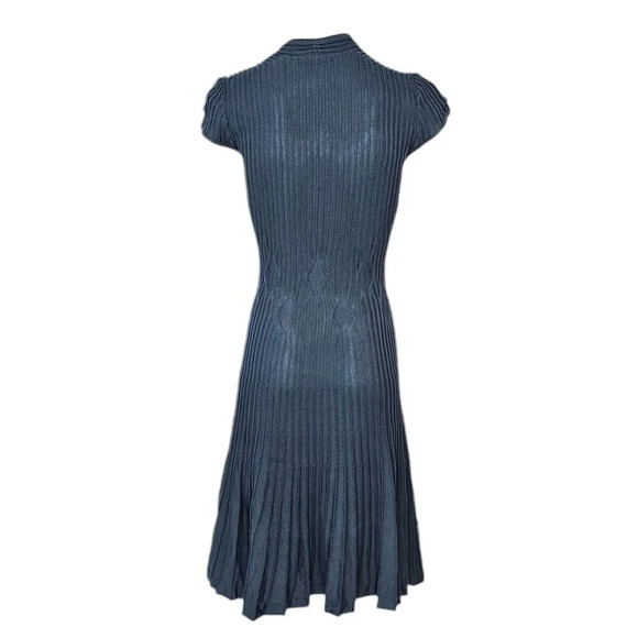 Peruvian Connection Ribbed Geometric Midi Dress Size XS Blue Stretch A-Line - Picture 2 of 9